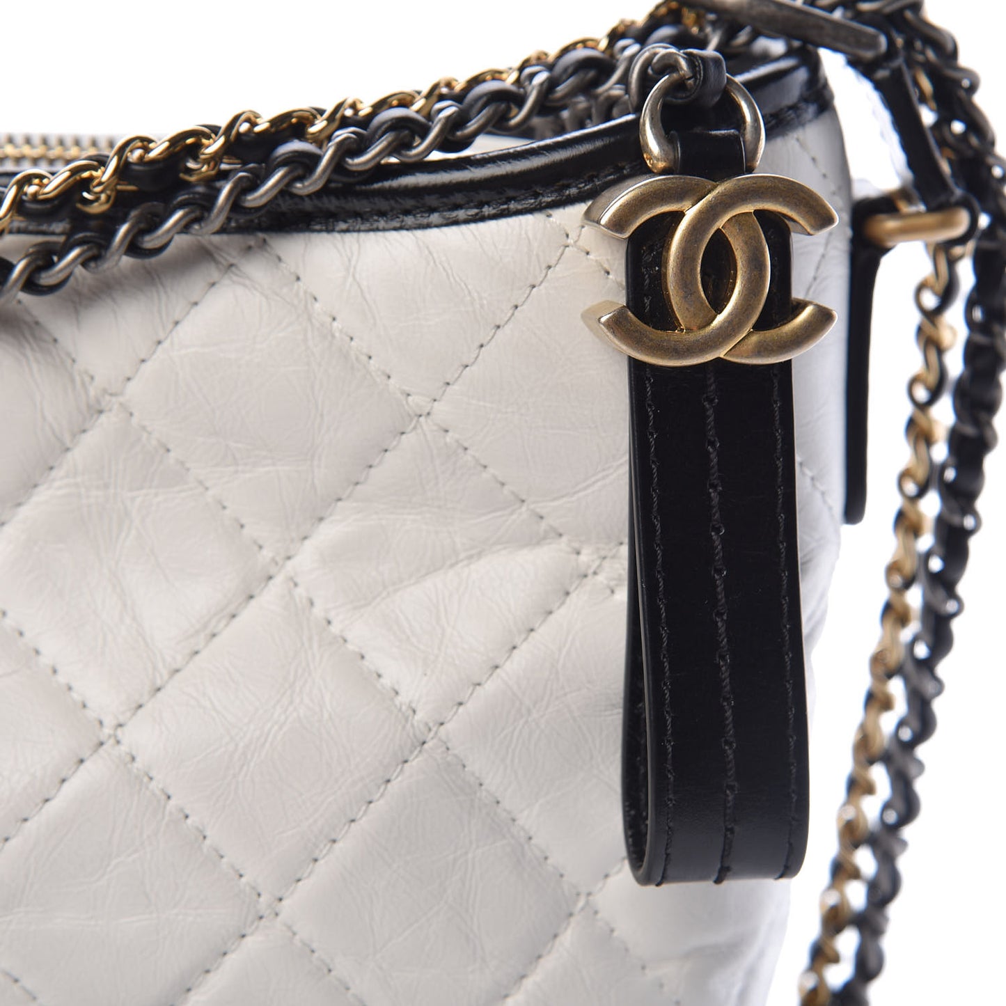Aged Calfskin Quilted Medium Gabrielle Hobo Black White