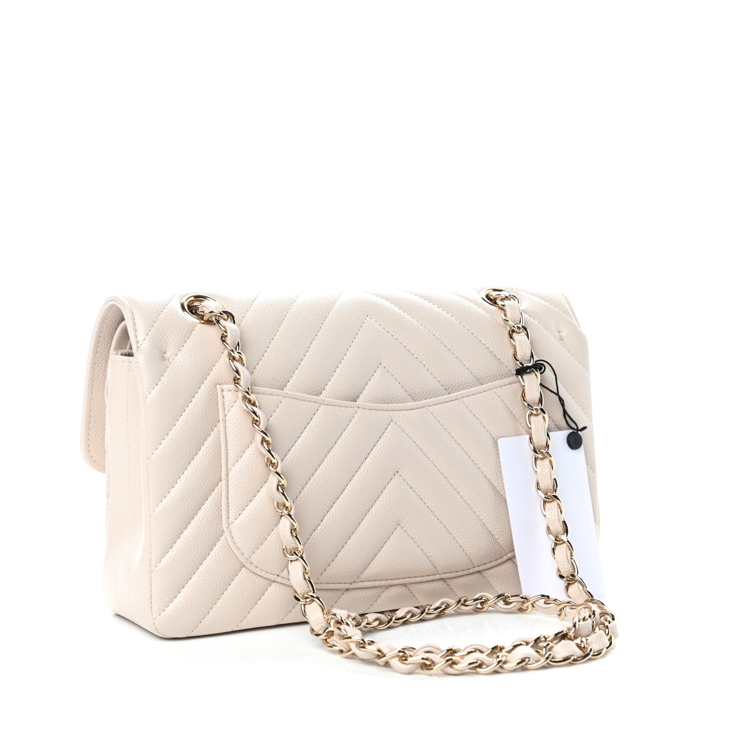 Chanel Caviar Chevron Quilted Small Double Flap Beige 3 of 11