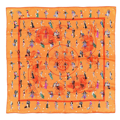 Hermes Silk Ex-Libris Les Parisie Scarf 70 Orange Brique Fuschia 1 of 5
