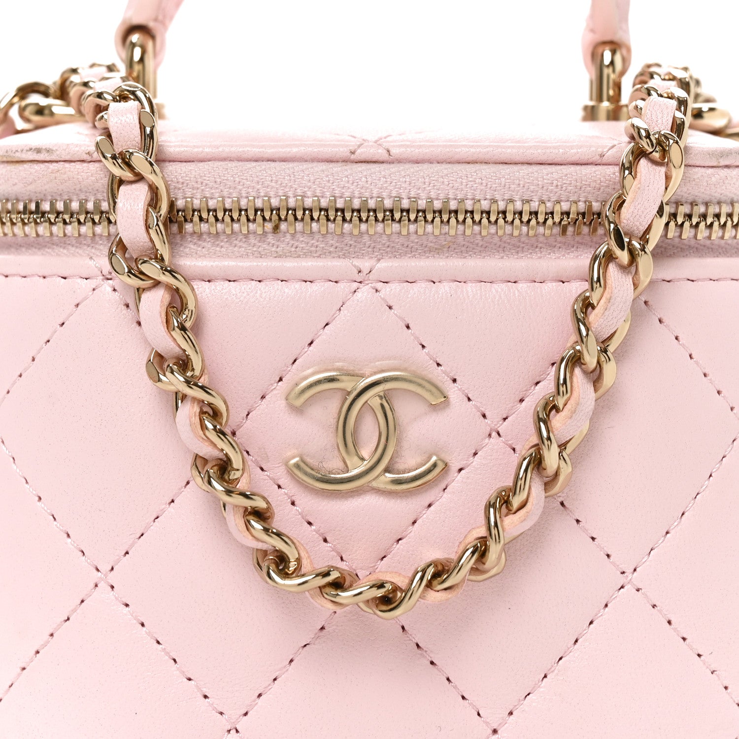 Chanel Lambskin Quilted Mini Top Handle Vanity Case With Chain Light Pink 8 of 11