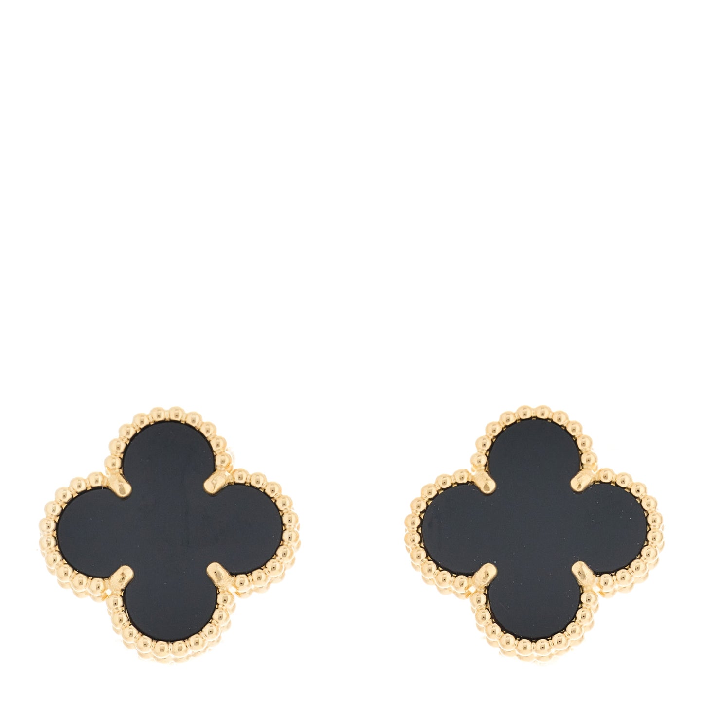 18K Yellow Gold Black Onyx Vintage Alhambra Earrings