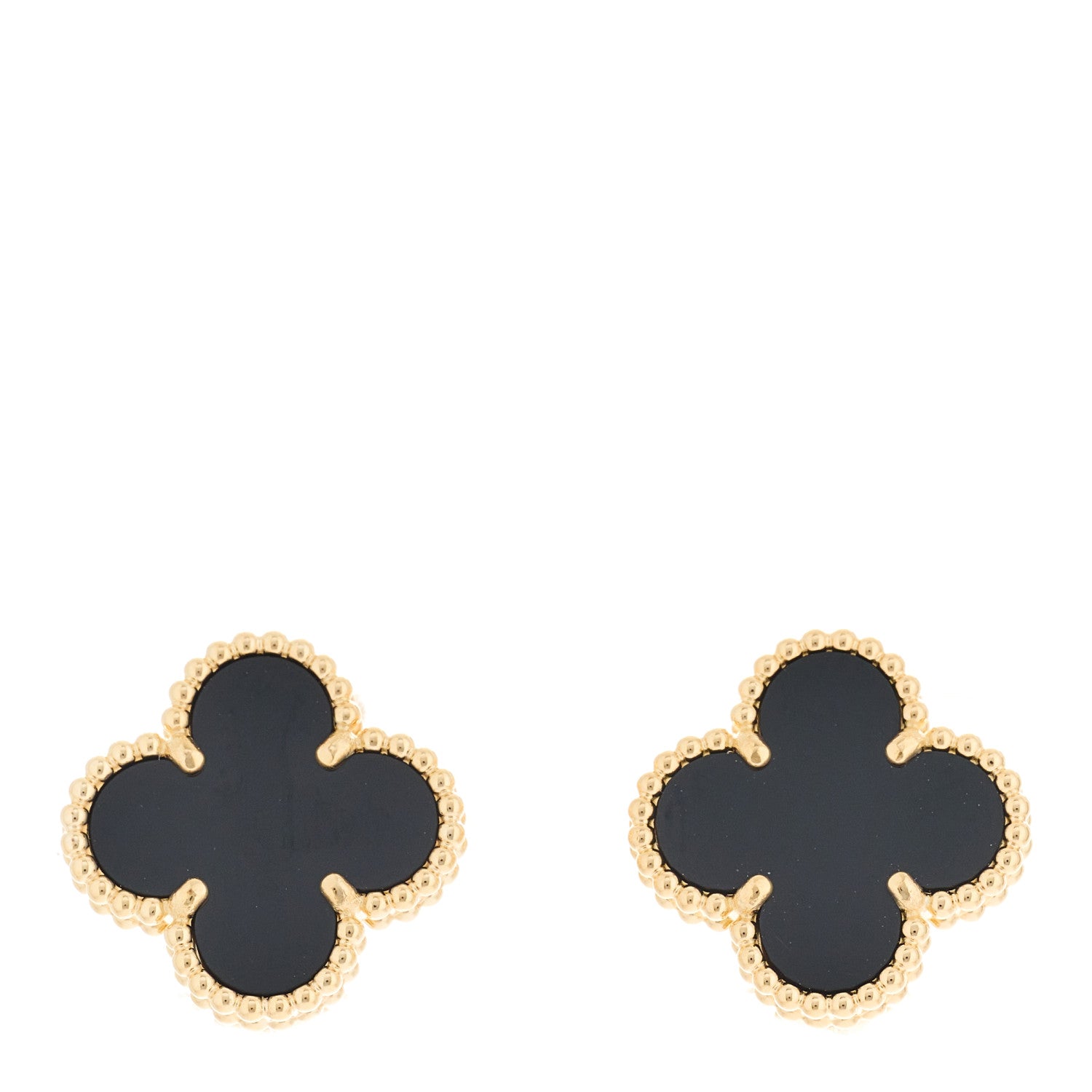 Van Cleef & Arpels 18K Yellow Gold Black Onyx Vintage Alhambra Earrings 1 of 4