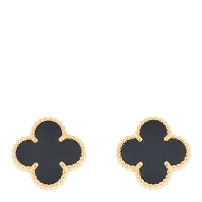 Van Cleef & Arpels 18K Yellow Gold Black Onyx Vintage Alhambra Earrings 1 of 4