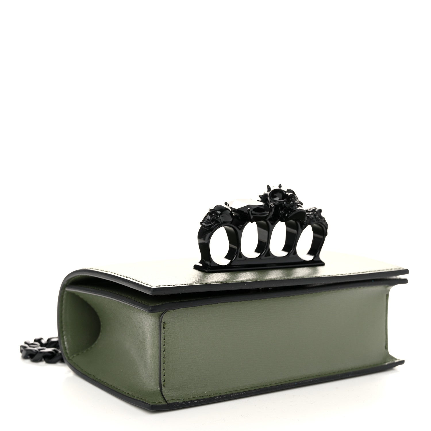 Alexander McQueen Calfskin Mini Jeweled Knuckle Satchel Khaki Green 4 of 11