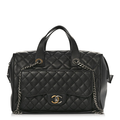 Chanel Grained Calfskin Quilted Large Casual Pocket Bowling Bag Black 1 of 9