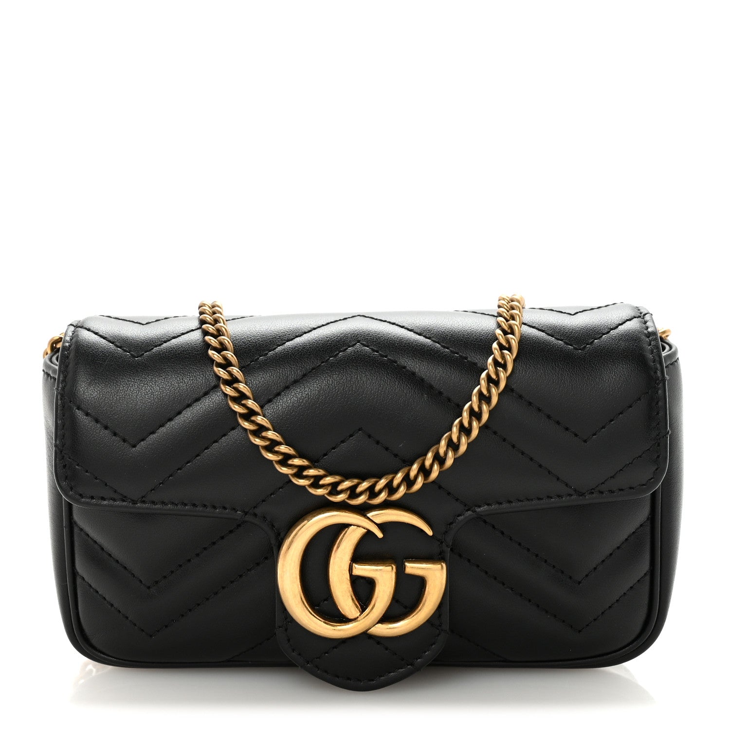 Gucci Calfskin Matelasse Super Mini GG Marmont Shoulder Bag Black 1 of 10
