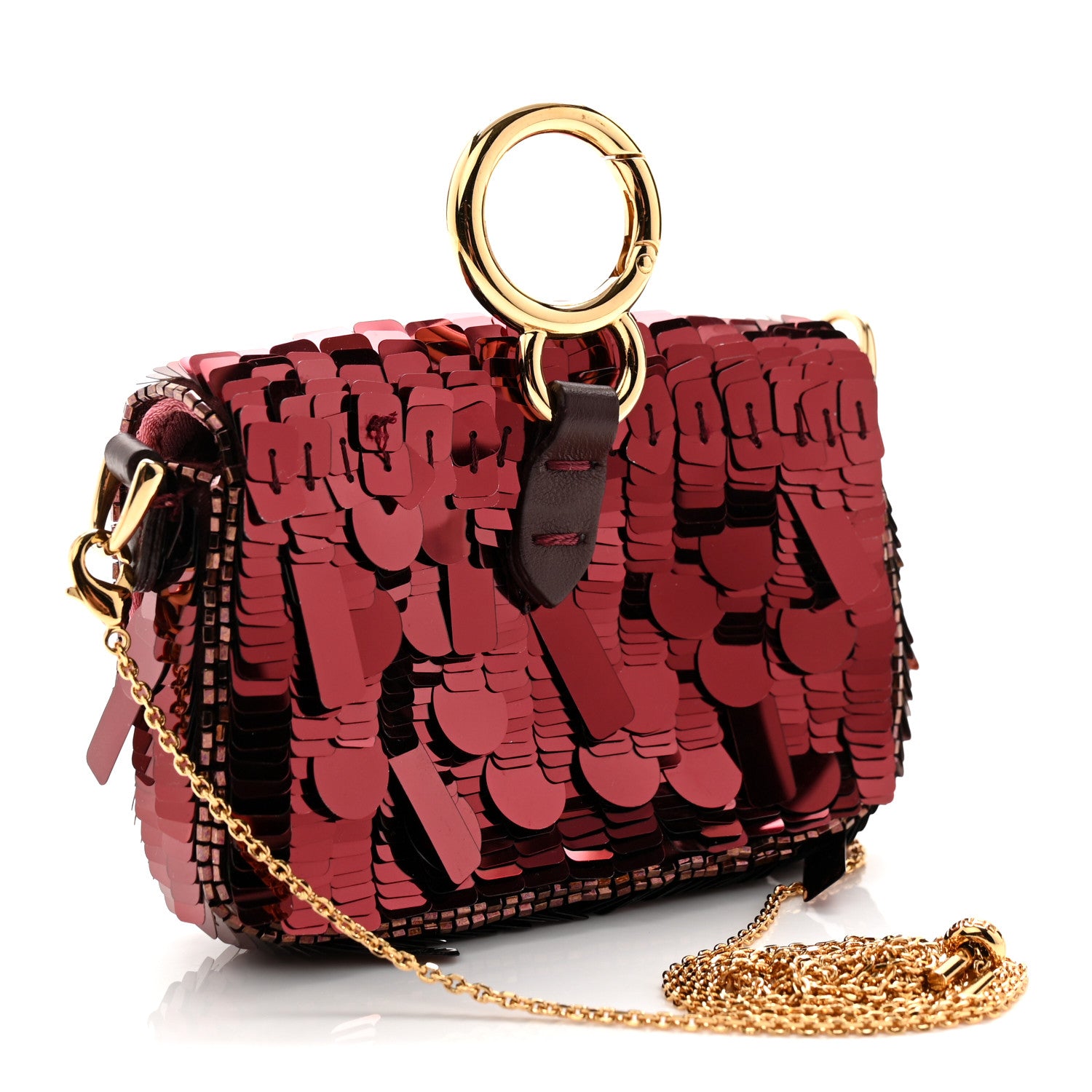 Fendi Sequin Paillettes Shiny Nappa Sex and the City Nano Maxi Buckle Baguette Charm Granata 2 of 10