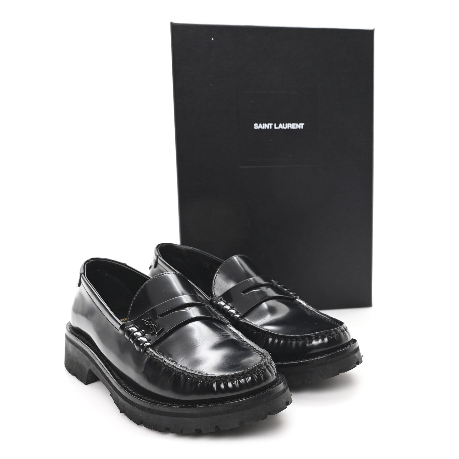 Saint Laurent Glazed Calfskin Le Loafer 15 Penny Slippers 36.5 Black 10 of 10
