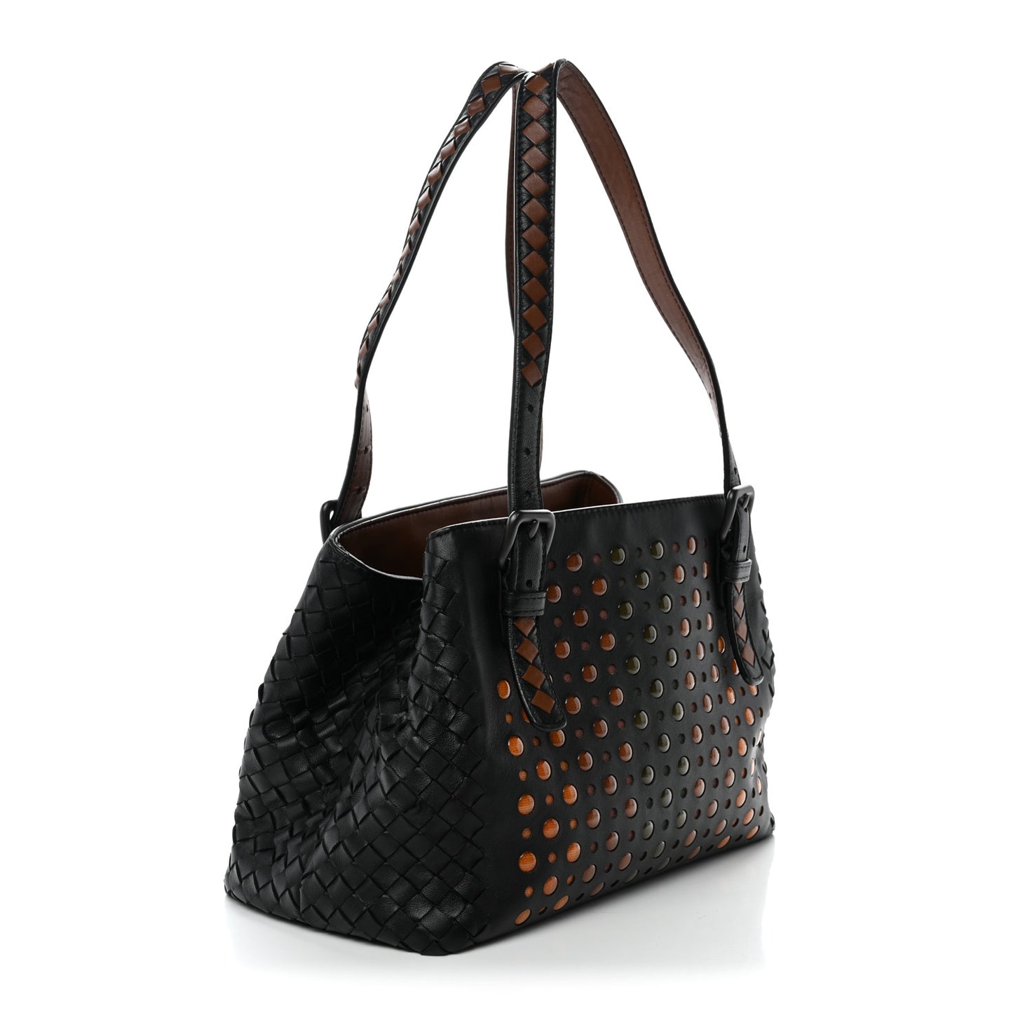 Nappa Intrecciato Perforated Small Cesta Tote Black Multicolor