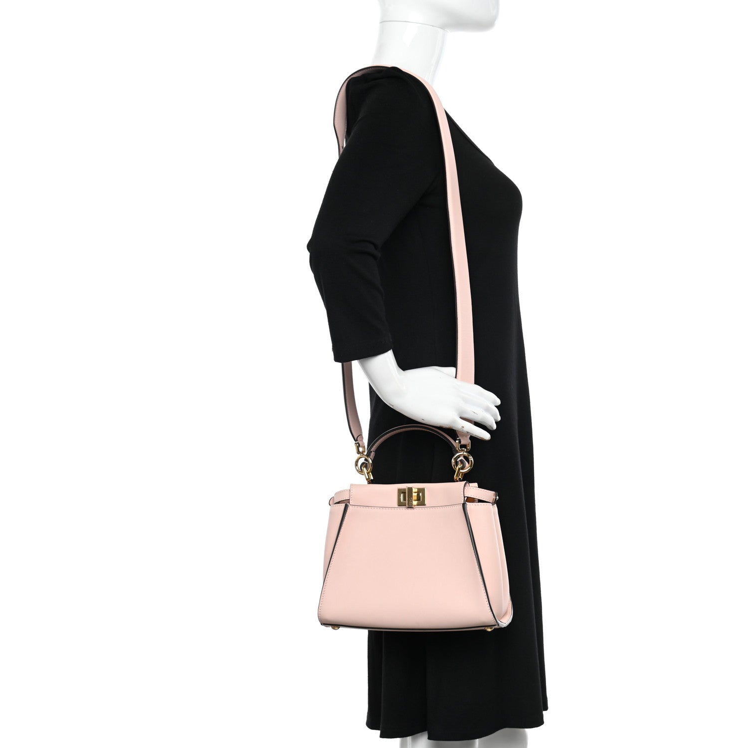 Fendi Vitello Seta Canvas FF Embroidered Mini Peekaboo Iconic Satchel Rosa Confetto 2 of 11