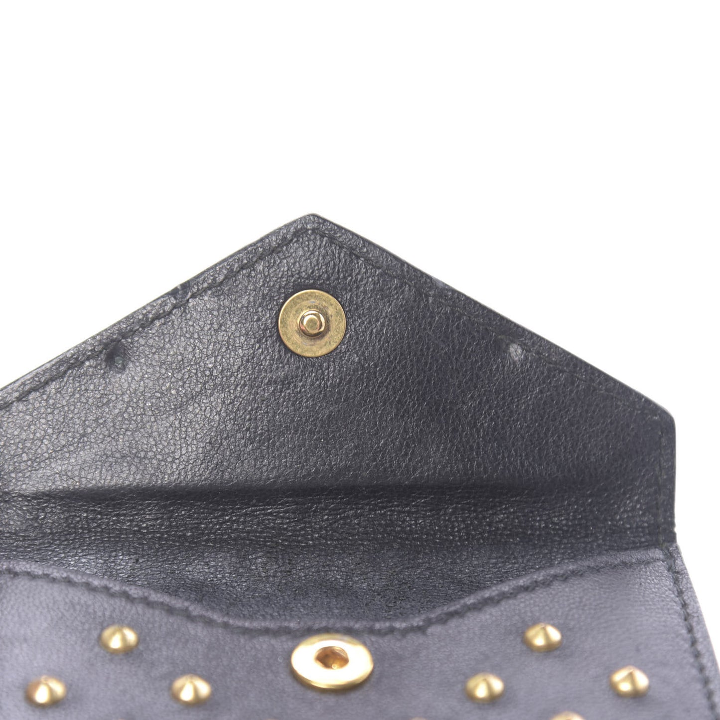 Calfskin Studded Skull Envelope Card Holder Black