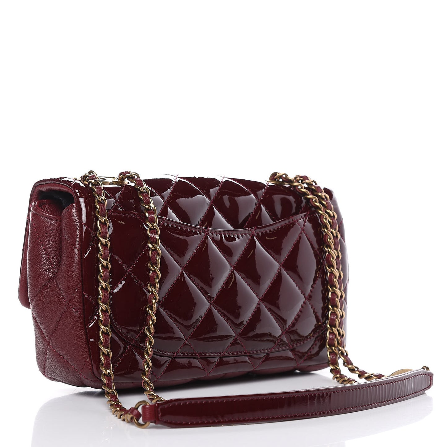 Patent Goatskin Quilted Medium CC Eyelet Flap Burgundy