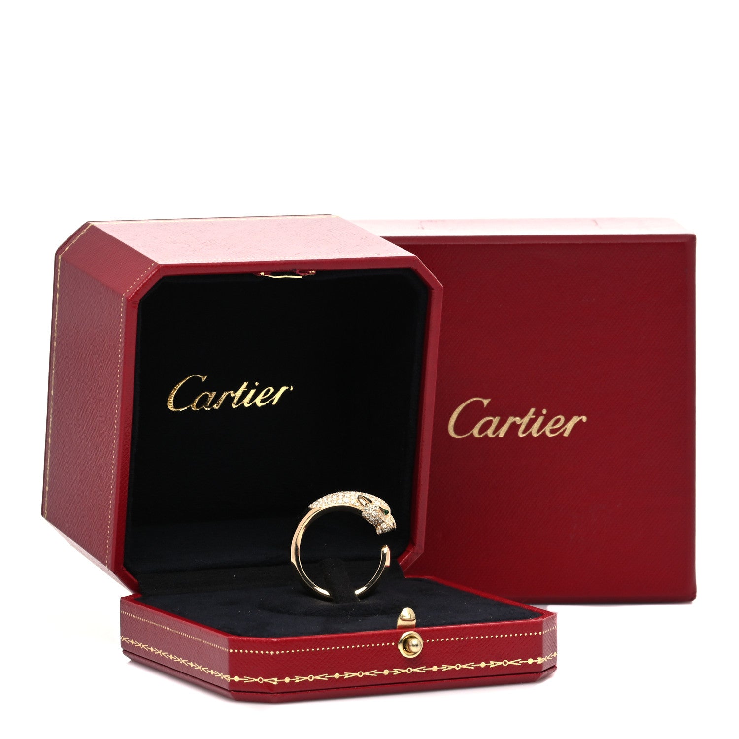 Cartier 18K Yellow Gold Diamond Emerald Black Onyx Panthere De Cartier Ring 65 11 7 of 7