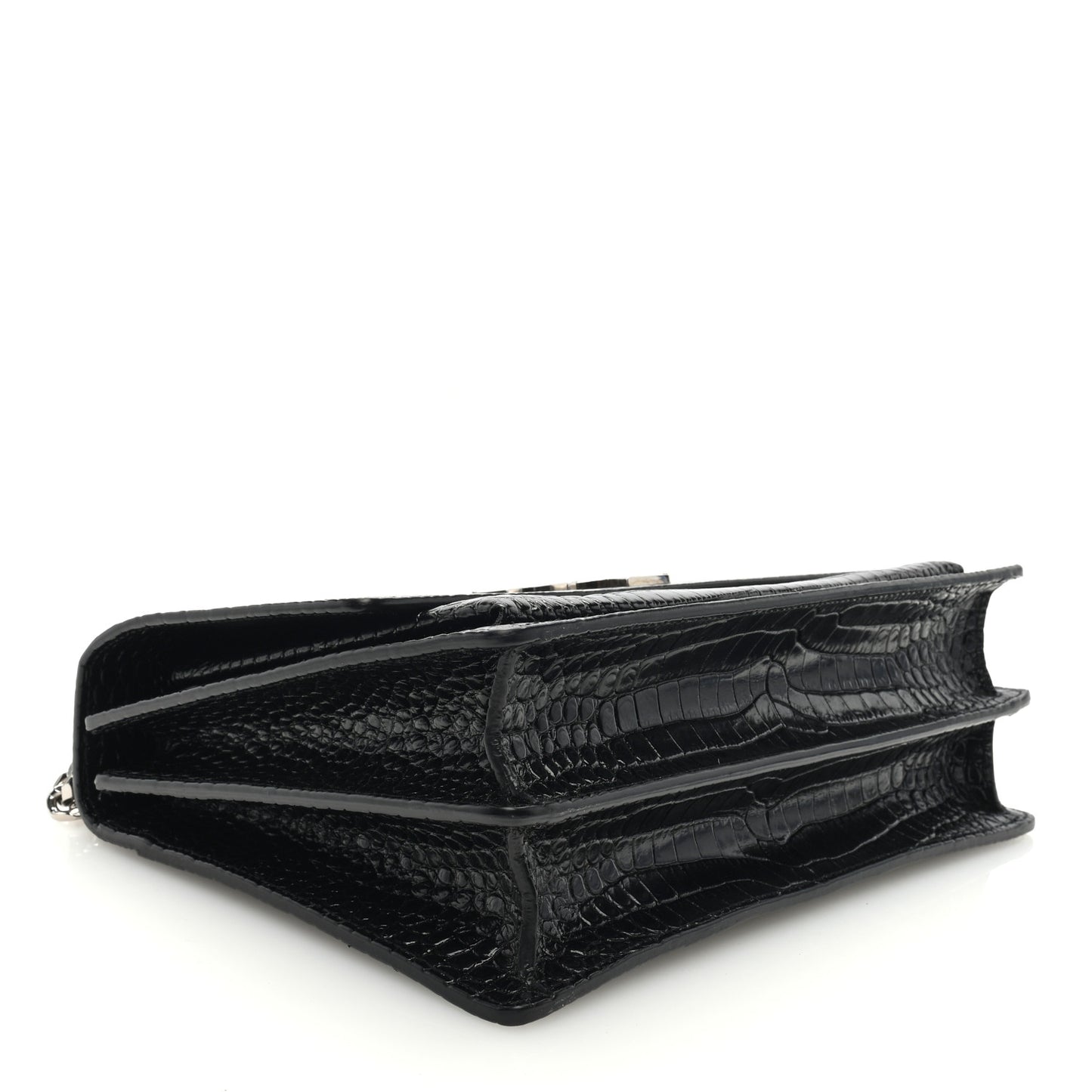 SAINT LAURENT Calfskin Crocodile Embossed Large Monogram Sunset Black