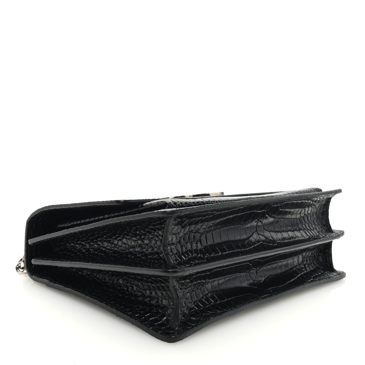 Saint Laurent SAINT LAURENT Calfskin Crocodile Embossed Large Monogram Sunset Black 4 of 8
