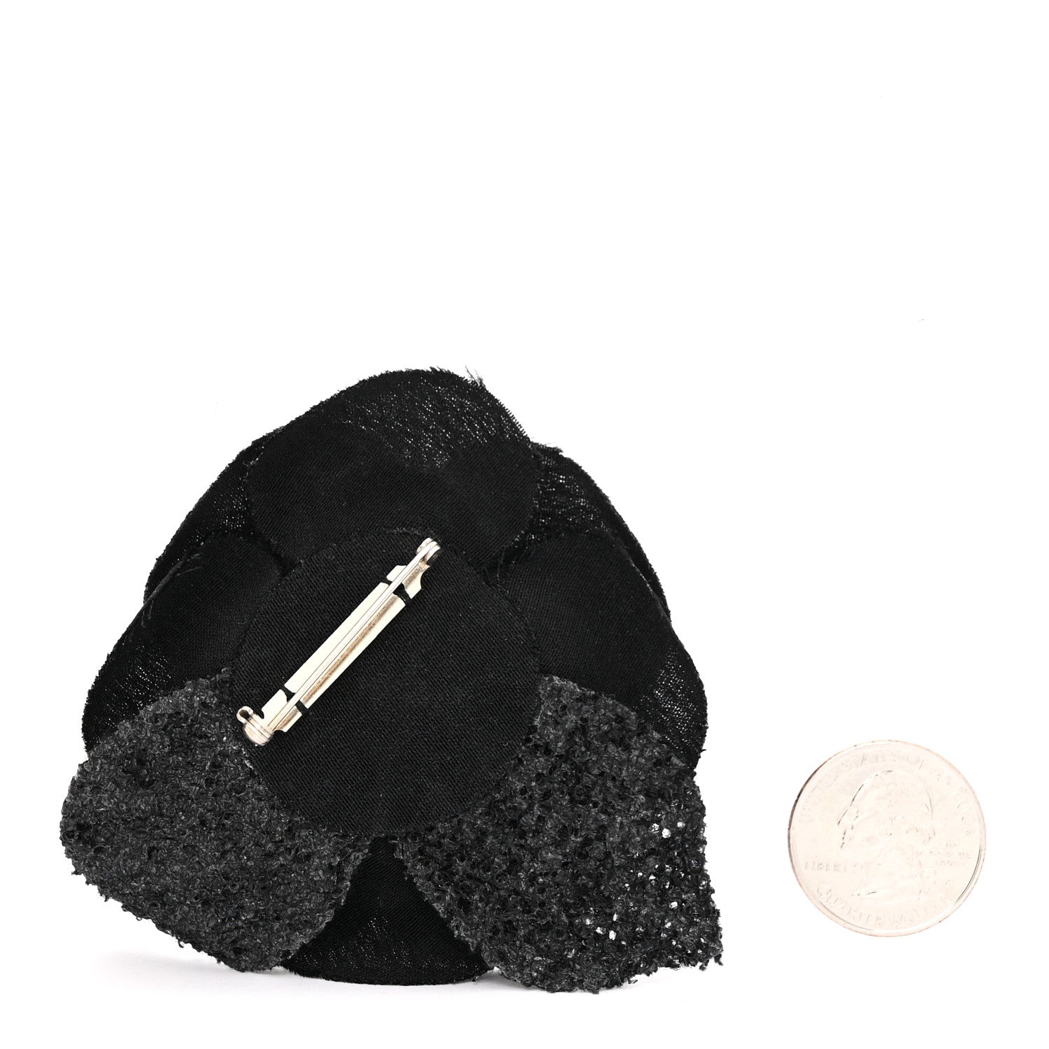 Chanel Tweed Fabric Camellia Pin Brooch Black 2 of 4