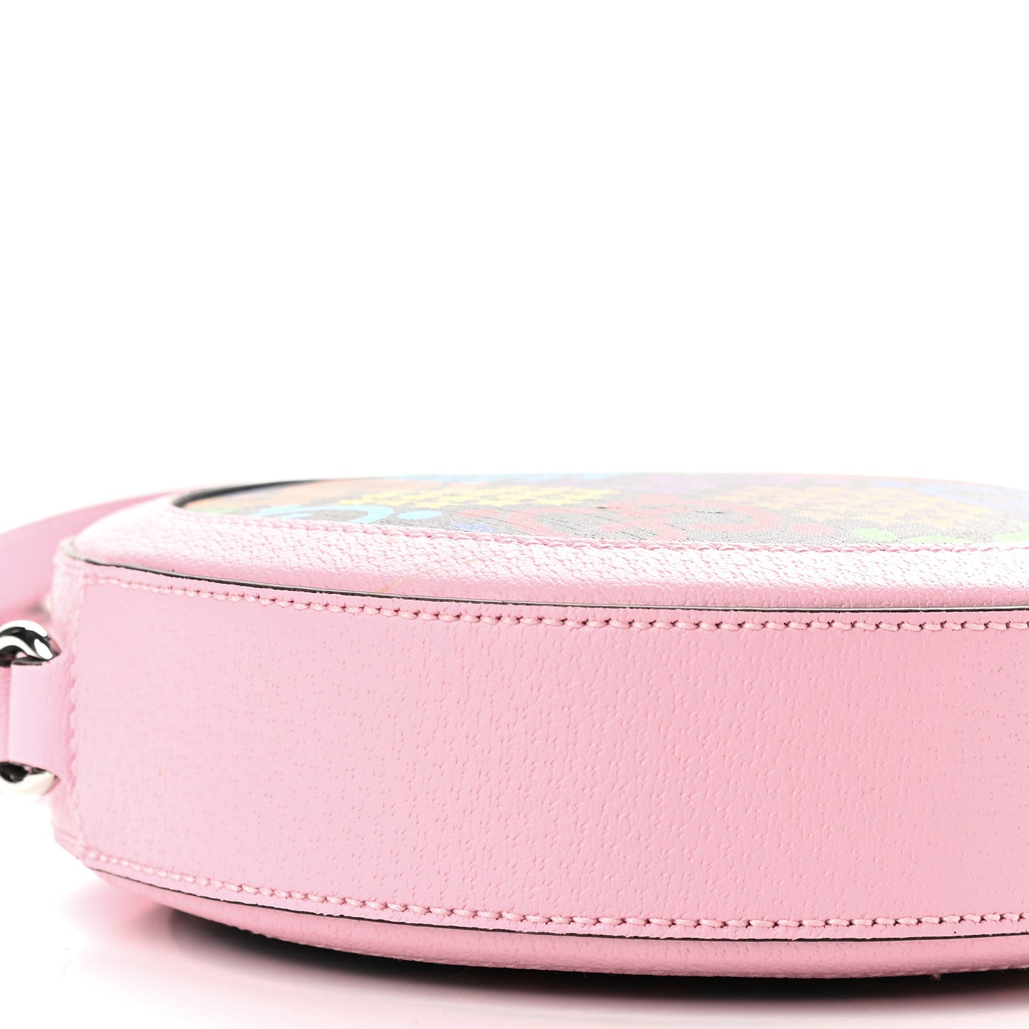 GG Supreme Monogram Psychedelic Round Shoulder Bag Black Multicolor Sugar Pink