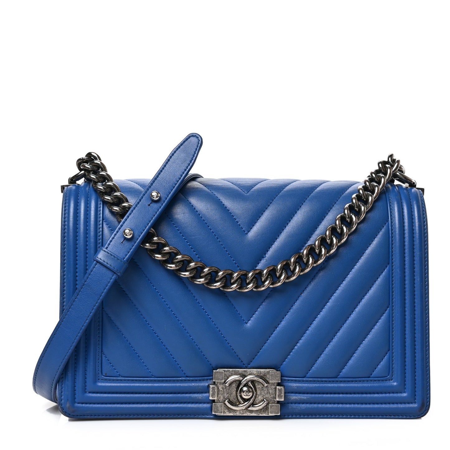 Lambskin Chevron Quilted New Medium Boy Flap Blue