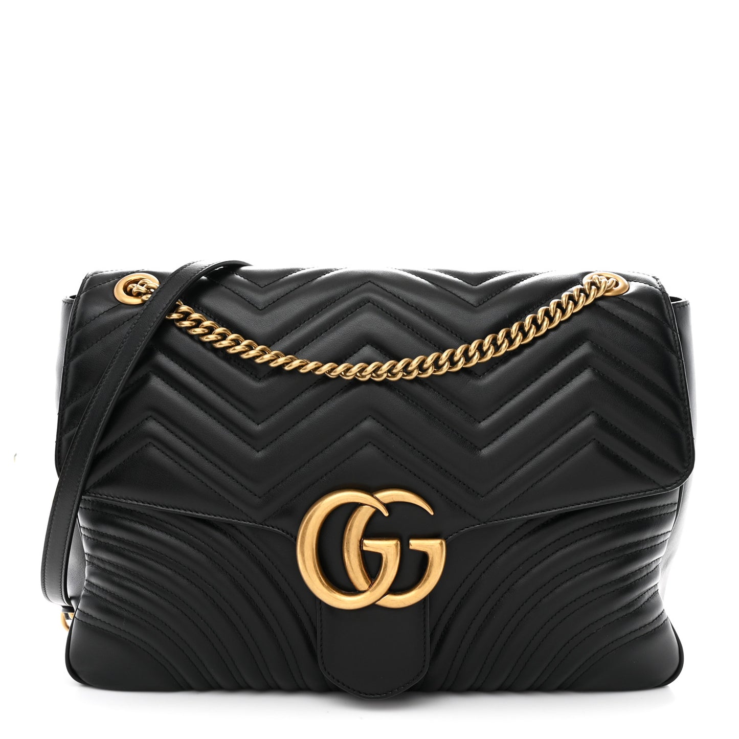 Calfskin Matelasse Large GG Marmont Shoulder Bag Black