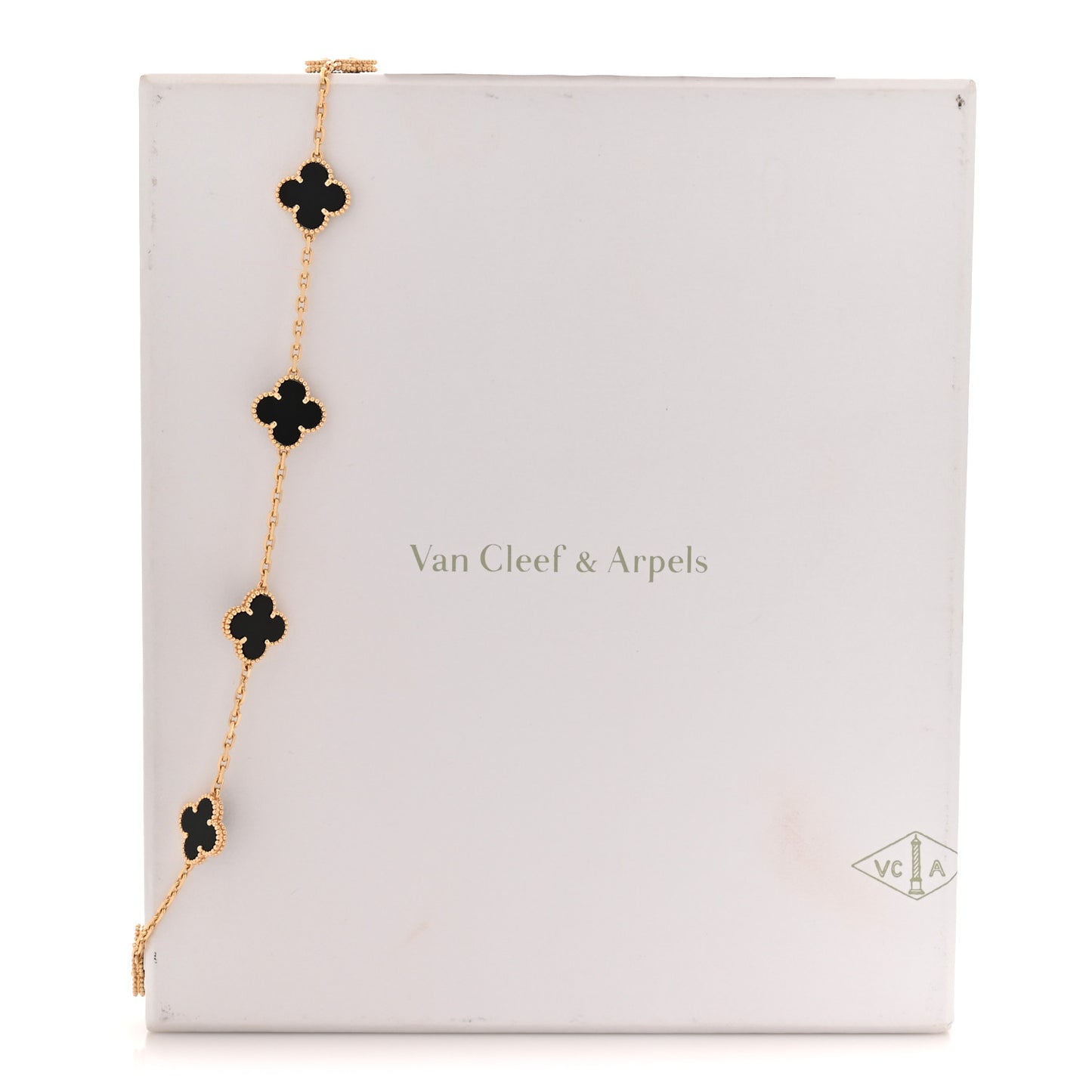 18K Yellow Gold Black Onyx 10 Motifs Vintage Alhambra Necklace