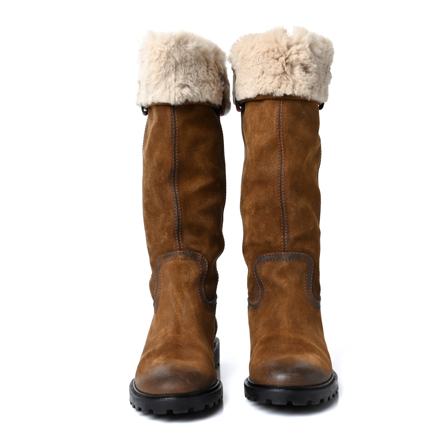 Gucci Suede Rabbit Fur Web Saint Moritz Knee High Boots 36.5 Brown Naturale 2 of 8