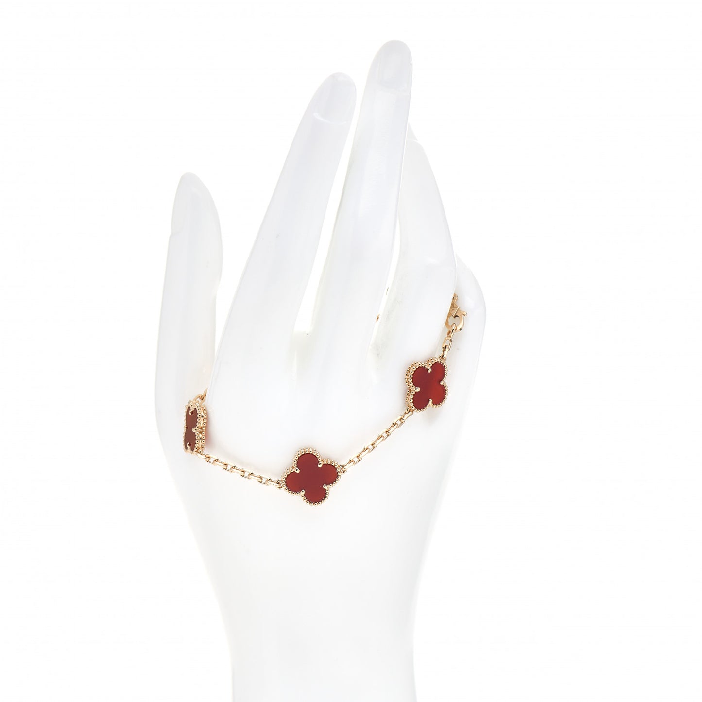 18K Yellow Gold Carnelian 5 Motifs Vintage Alhambra Bracelet