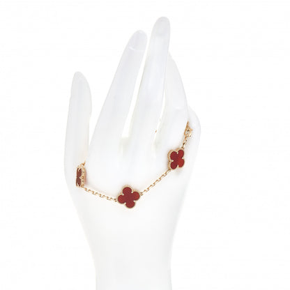 Van Cleef & Arpels 18K Yellow Gold Carnelian 5 Motifs Vintage Alhambra Bracelet 2 of 5