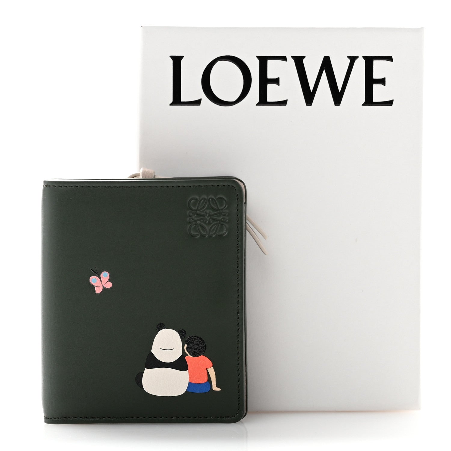 Loewe X SUNA FUJITA Satin Calfskin Panda Compact Zip Wallet Bottle Green 10 of 10