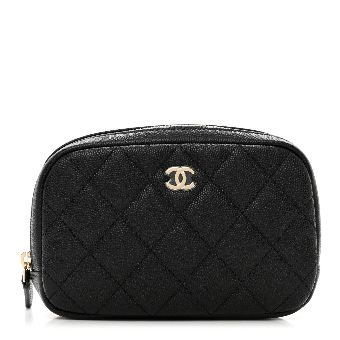 Caviar Quilted Small Curvy Pouch Cosmetic Case Black