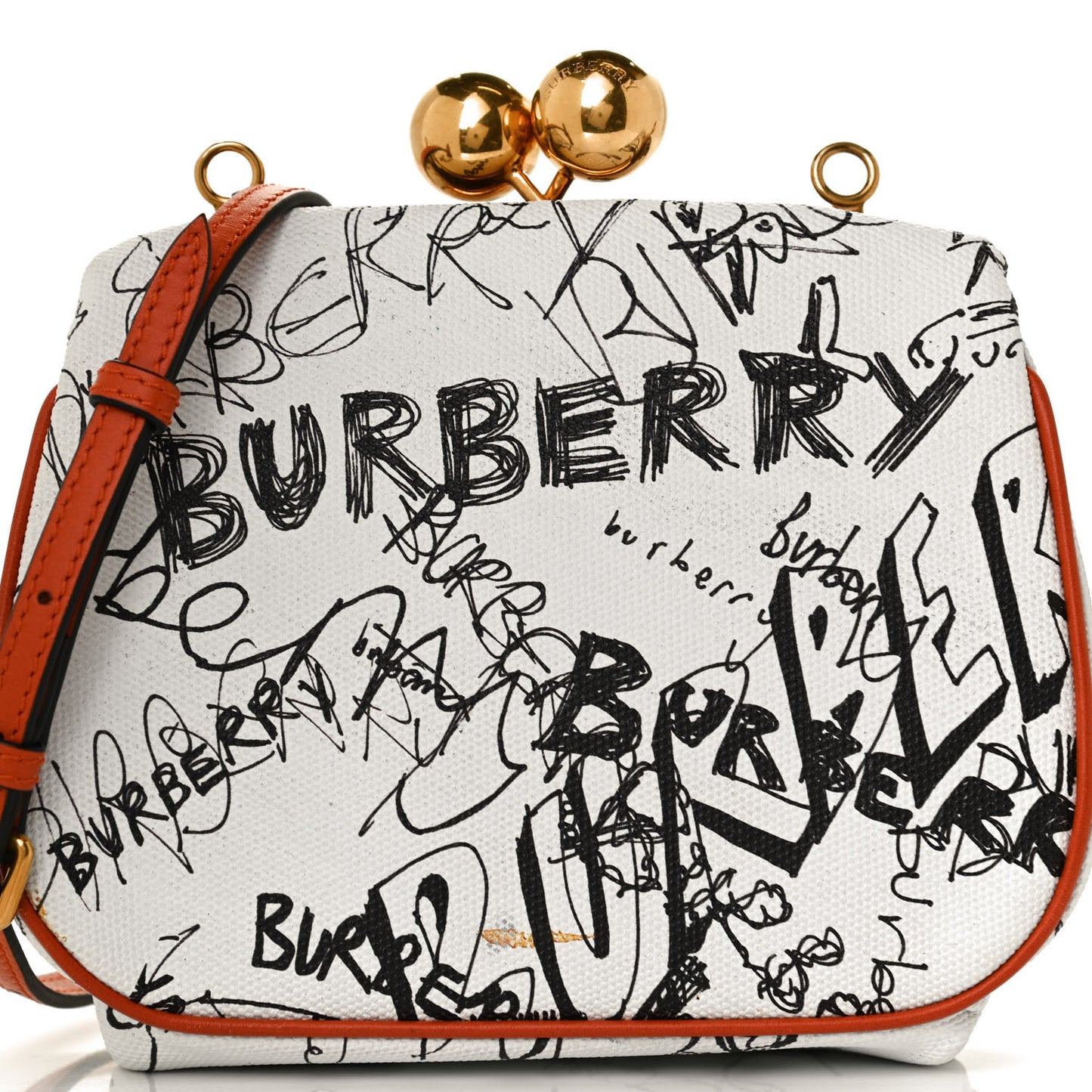 Canvas Small Doodle Print Frame Bag White