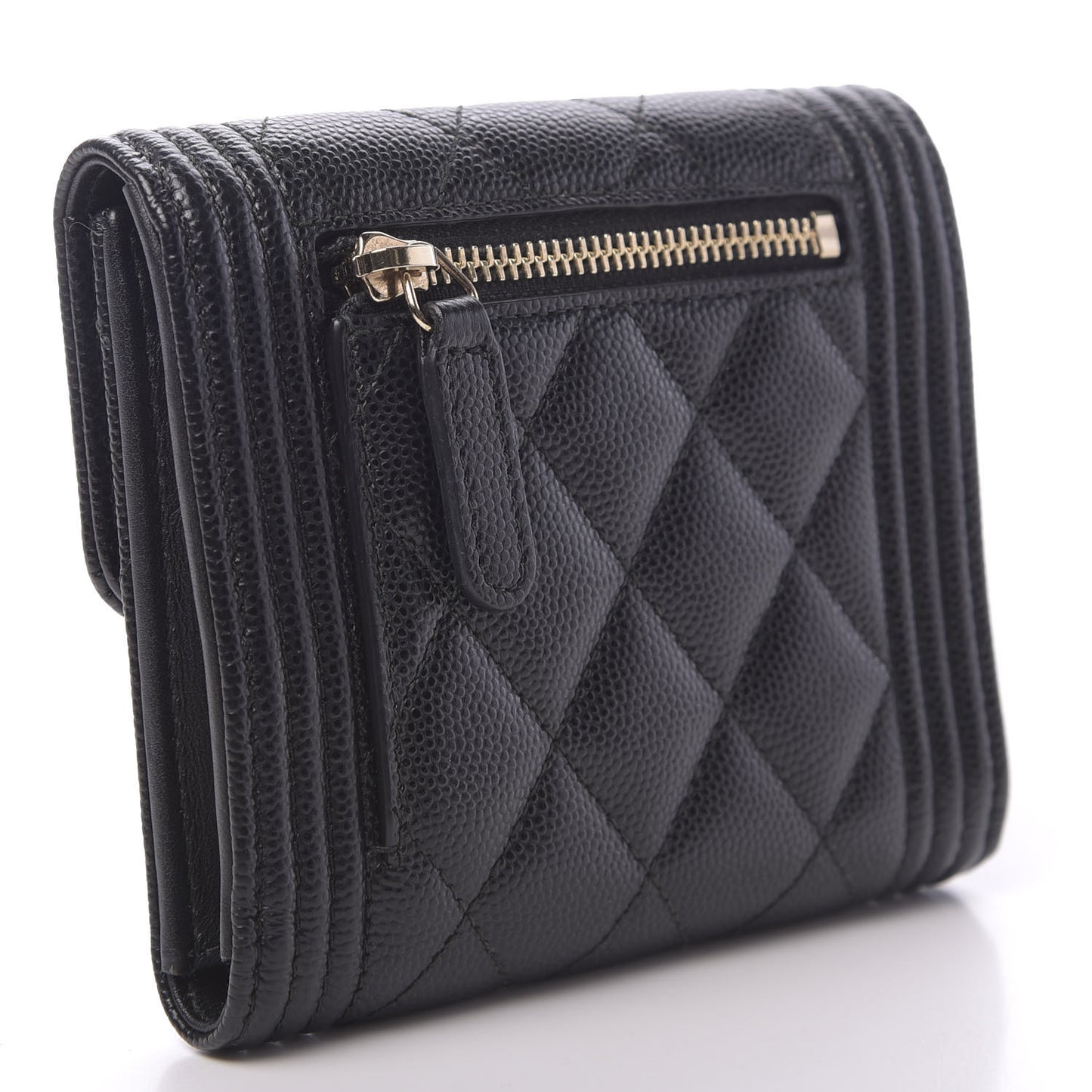 Caviar Quilted Compact Boy Wallet Black