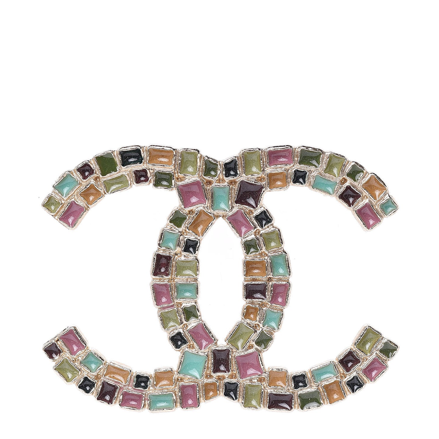 Enamel CC Brooch Gold Multicolor