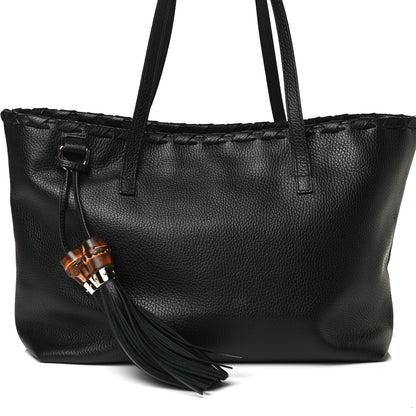 Gucci Pebbled Calfskin Bamboo Tassel Tote Black 6 of 12