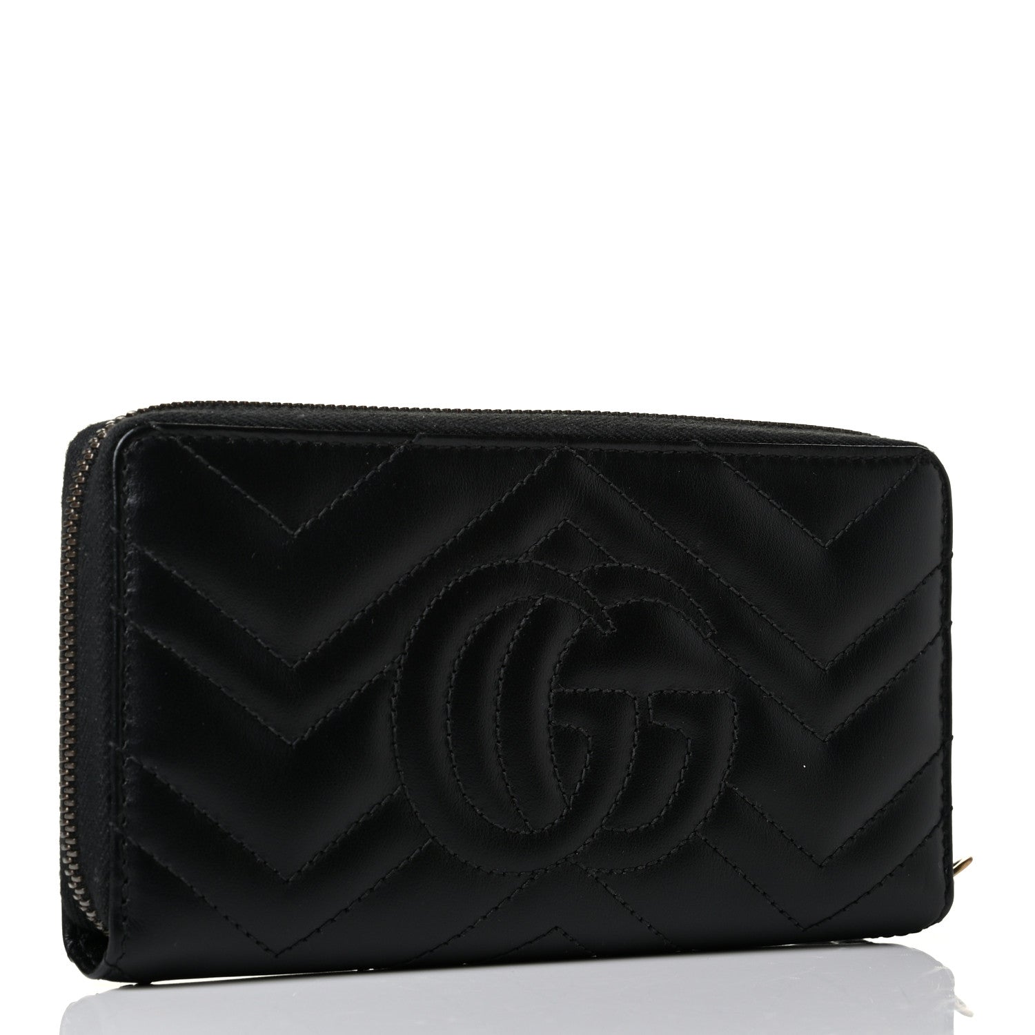 Gucci Calfskin Matelasse GG Marmont Zip Around Wallet Black 2 of 6