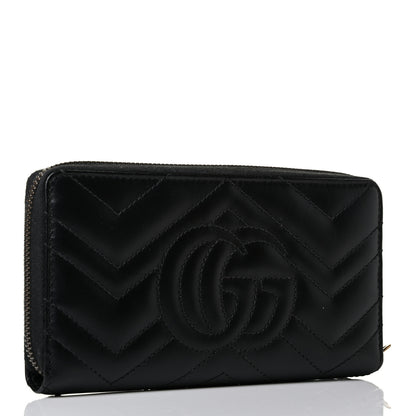 Gucci Calfskin Matelasse GG Marmont Zip Around Wallet Black 2 of 6
