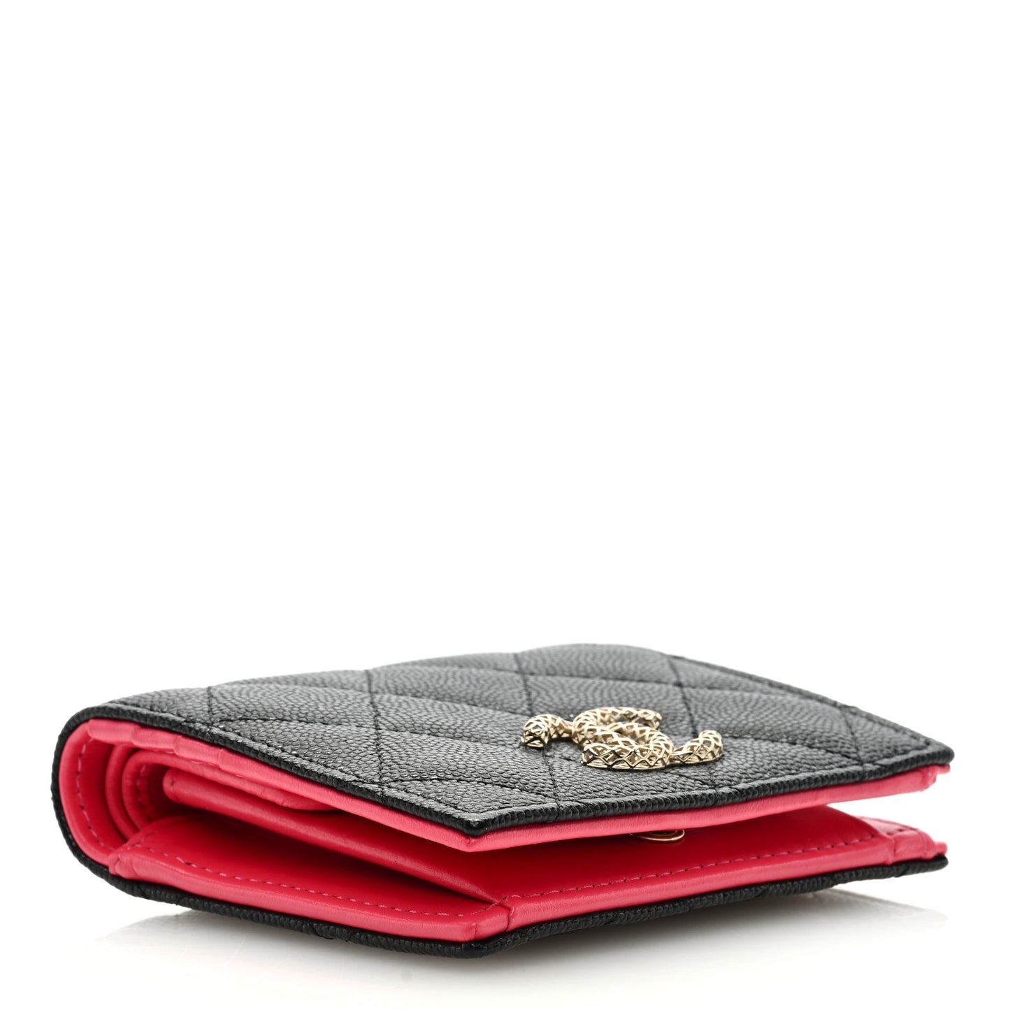 Caviar Metal Perforated Quilted Compact Bifold Wallet Black