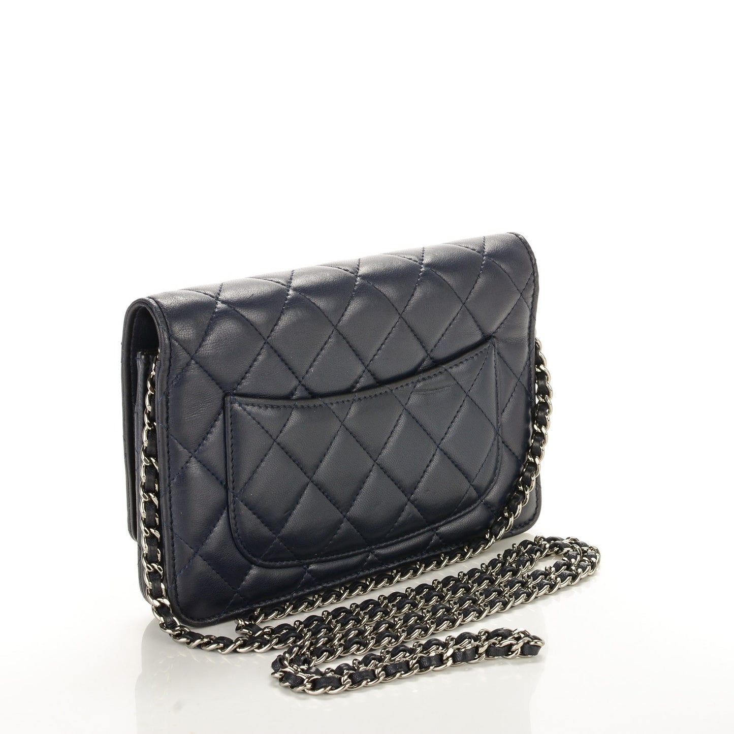 Lambskin Quilted Wallet On Chain WOC Navy Blue