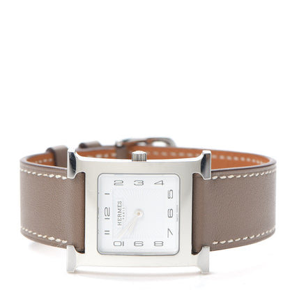 Hermes Stainless Steel Swift 26mm Heure H Hour Quartz Watch Etoupe 2 of 6