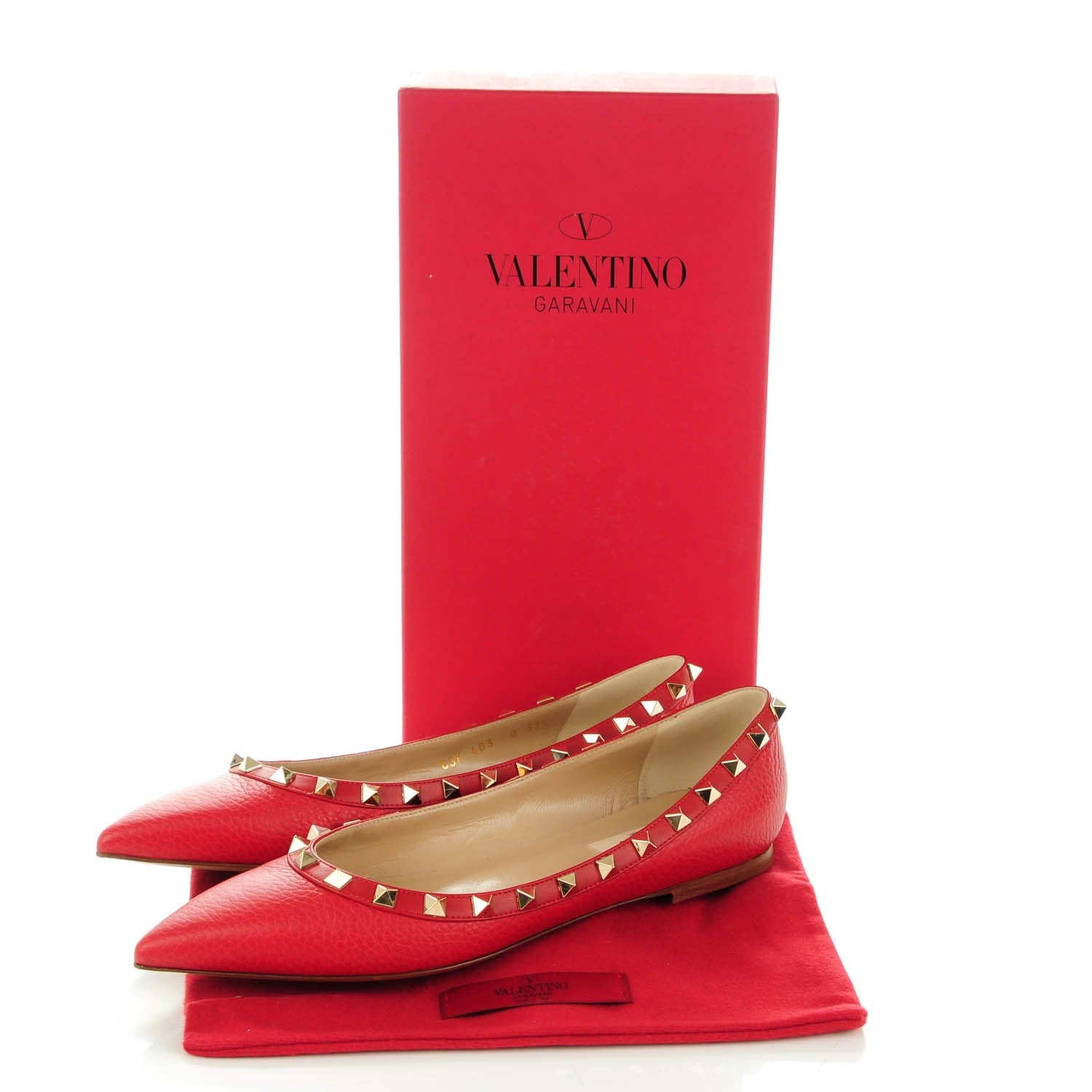 Valentino Garavani Pebbled Calfskin Rockstud Ballerina Flats 37.5 Rosso Valentino 5 of 8