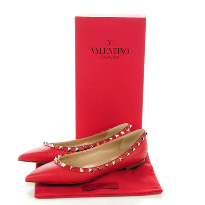 Valentino Garavani Pebbled Calfskin Rockstud Ballerina Flats 37.5 Rosso Valentino 5 of 8