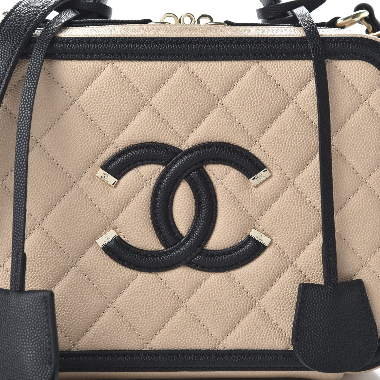 Chanel Caviar Quilted Medium CC Filigree Vanity Case Beige Black 10 of 11