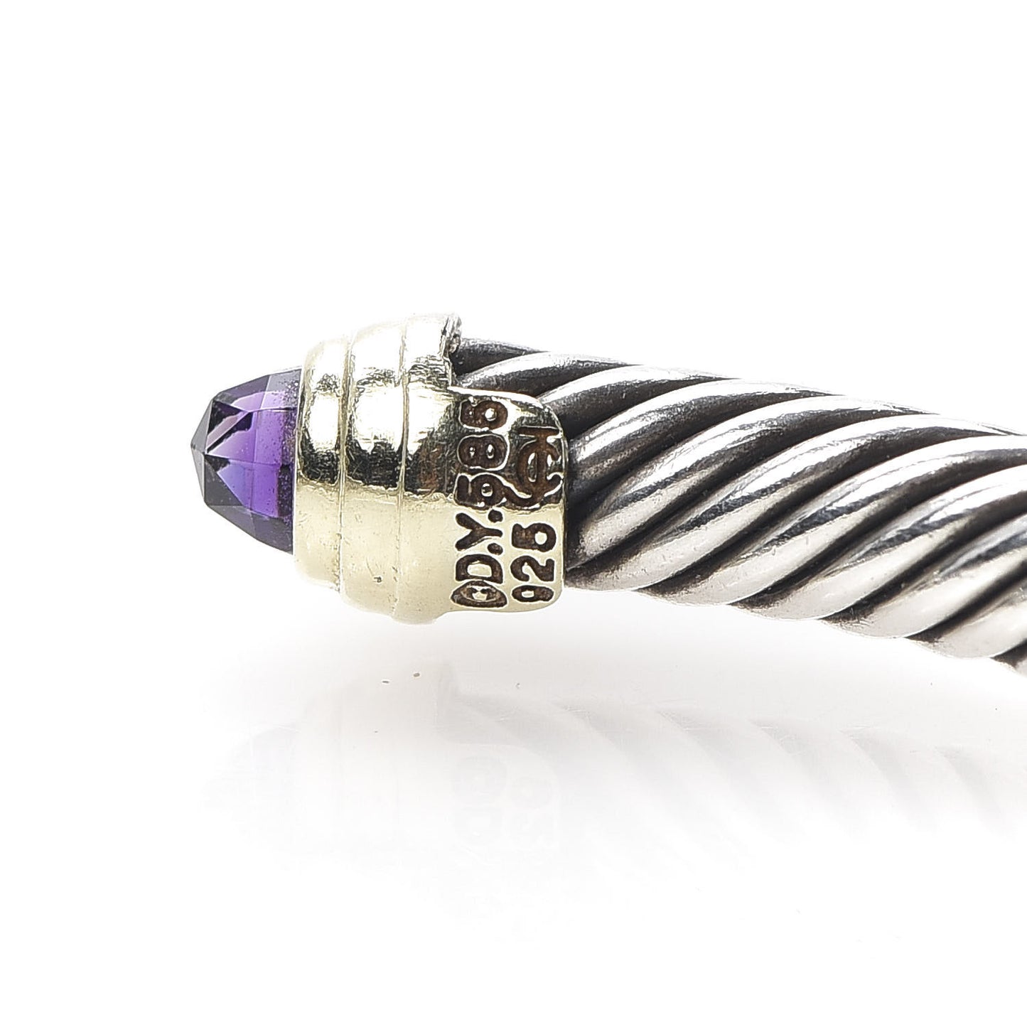 Sterling Silver 14K Yellow Gold Amethyst 5mm Cable Classics Petite Color Bracelet