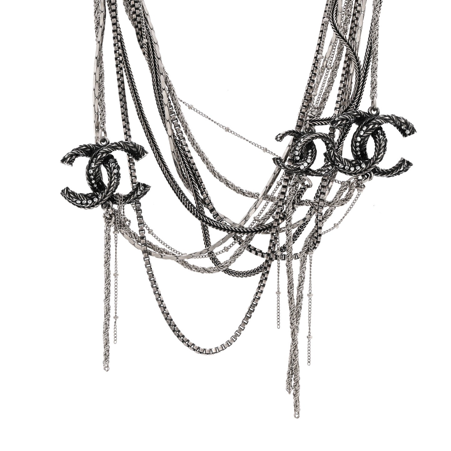 Crystal CC Twisted Multi Strand Chain Necklace Silver