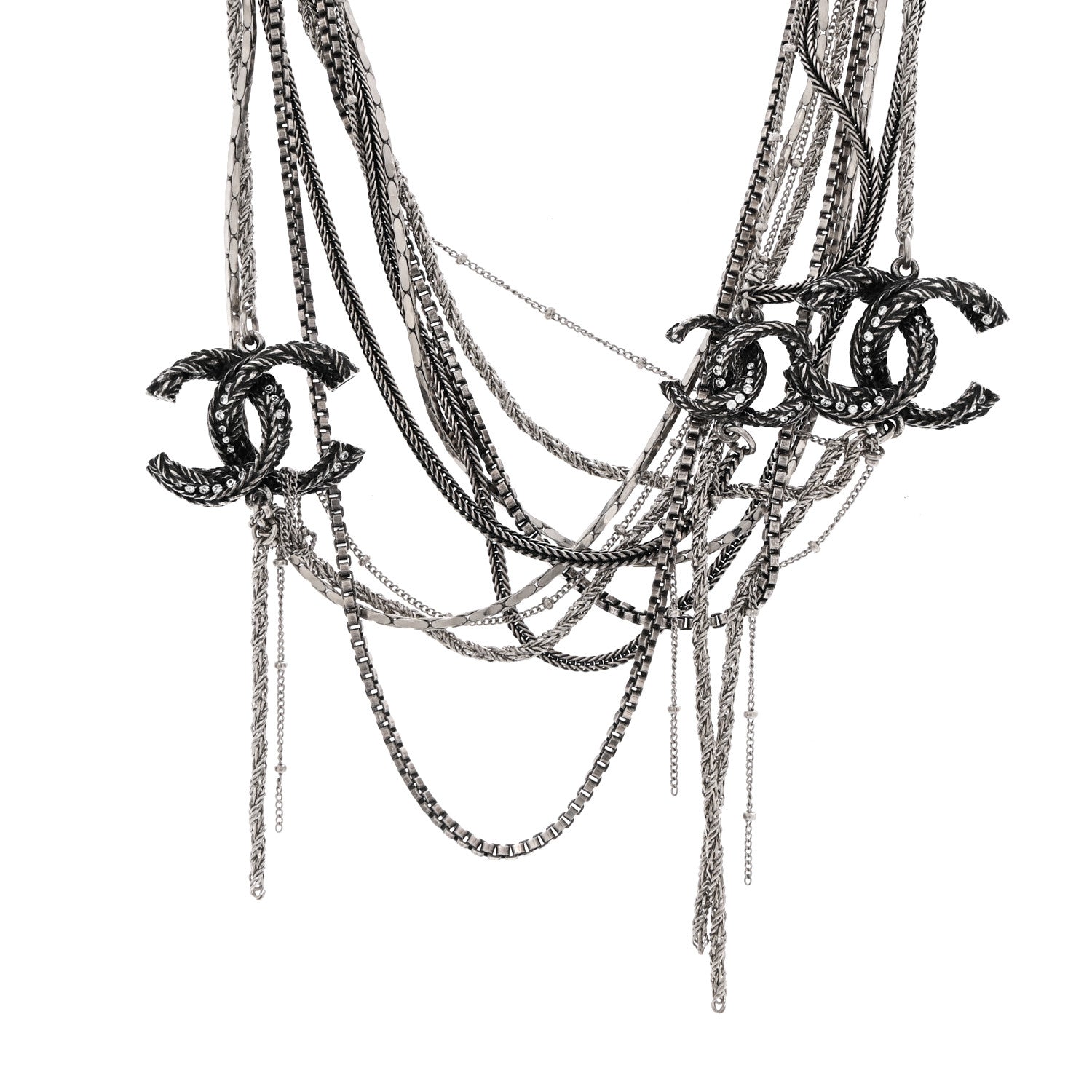Chanel Crystal CC Twisted Multi Strand Chain Necklace Silver 4 of 7