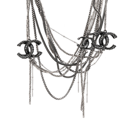 Chanel Crystal CC Twisted Multi Strand Chain Necklace Silver 4 of 7