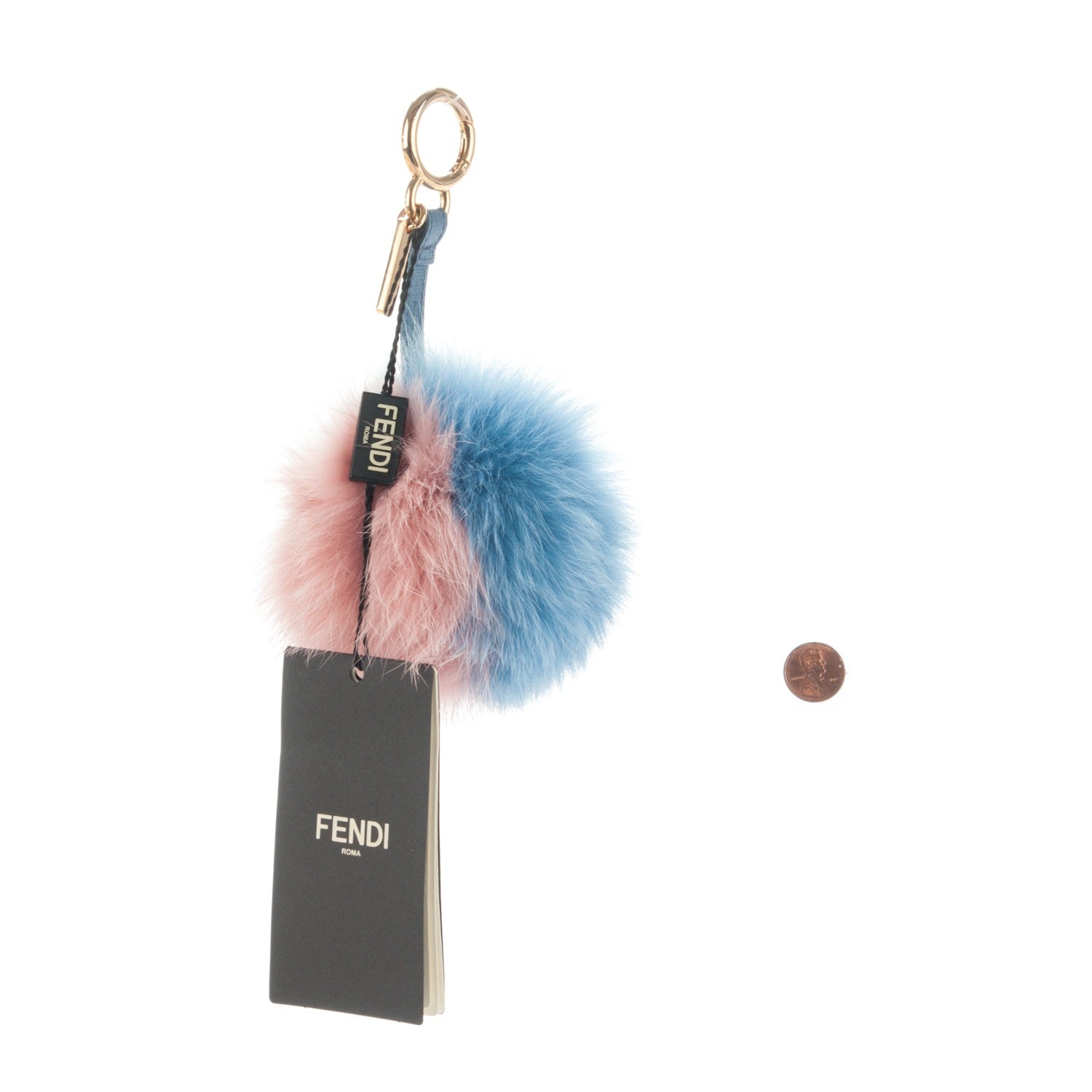 Fendi Fox Fur Vitello Elite Tri-Color Pom Pom Bag Charm Pink Nebula Acqua Ceruleo 2 of 4