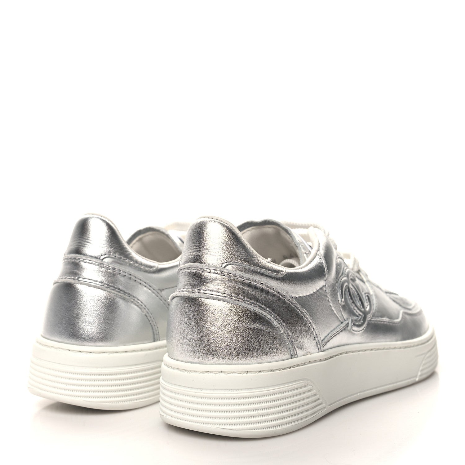 Chanel Laminated Calfskin CC Womens Sneakers 36 Silver 4 of 8
