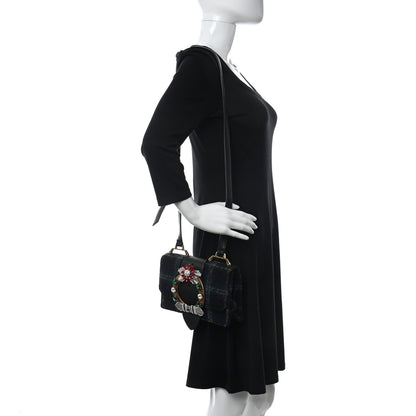 Miu Miu Wool Plaid Crystal Embellished Shoulder Bag Blue 2 of 11