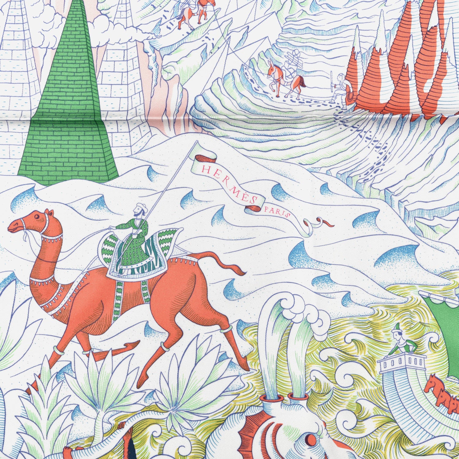 Hermes Silk Cosmographia Universalis Scarf 90 White Vert Corail 2 of 3