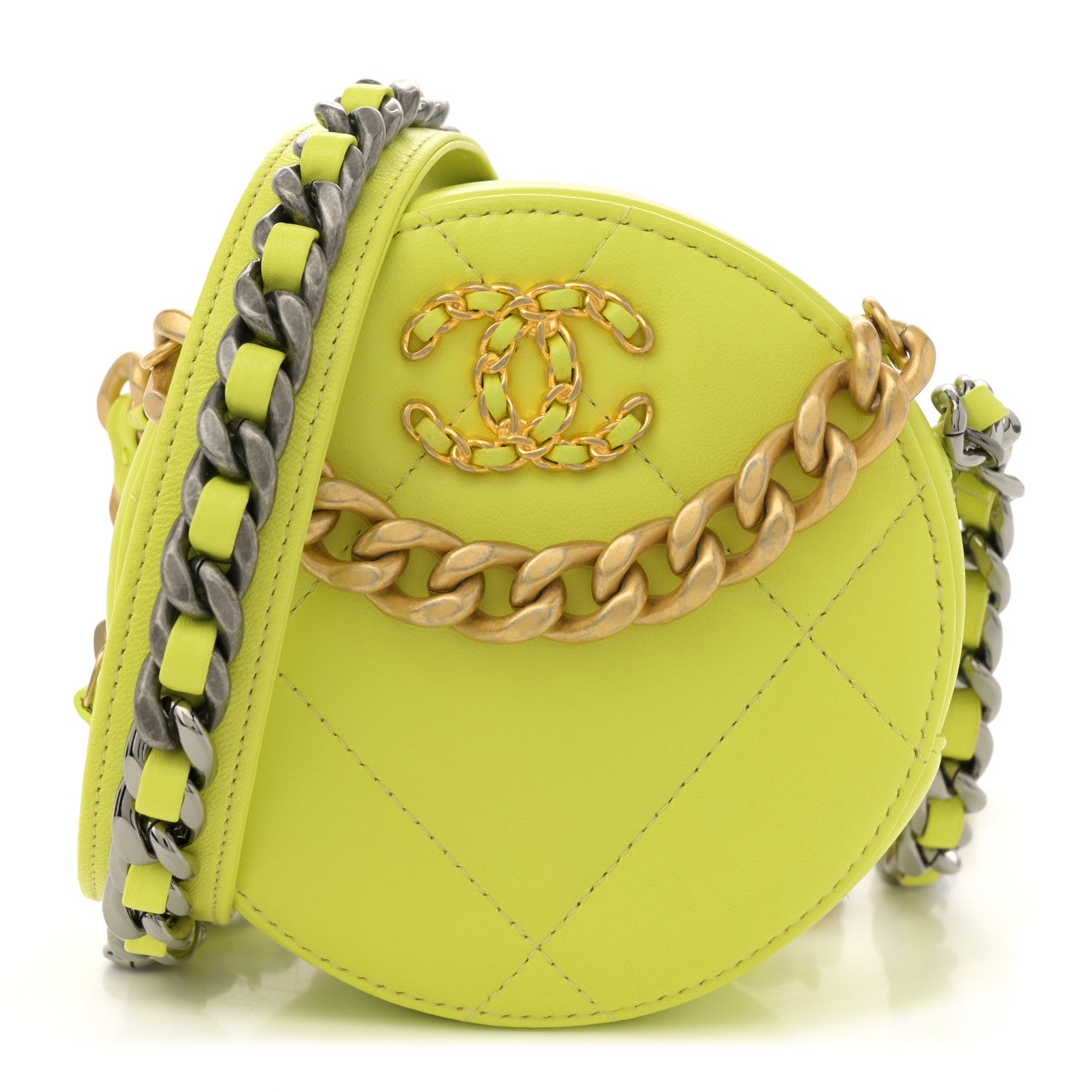 Chanel Lambskin Quilted Chanel 19 Round Clutch With Chain Yellow 1 of 10